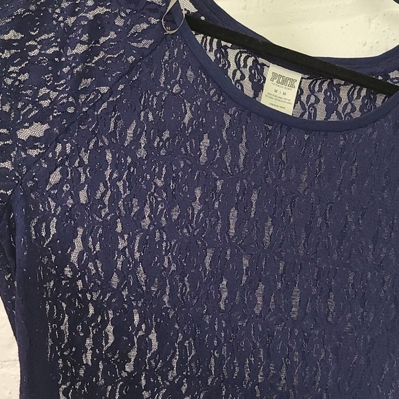 PINK  VICTORIA SECRET NAVY LACE TOP SZ MED - Picture 3 of 8